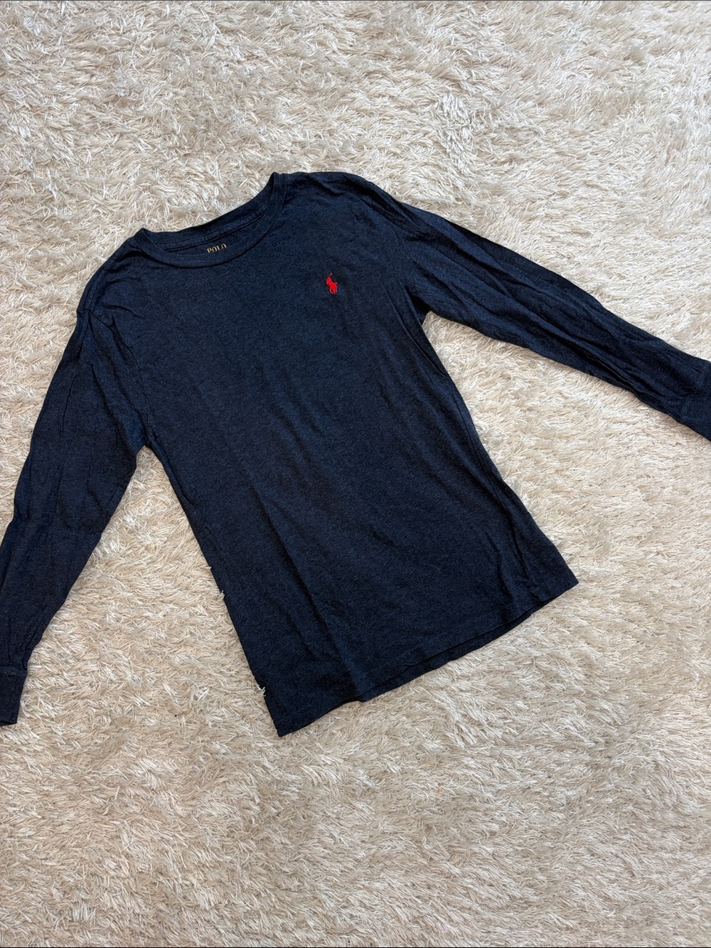 Ralph Lauren Navy Long Sleeve Tee with Red Polo Logo